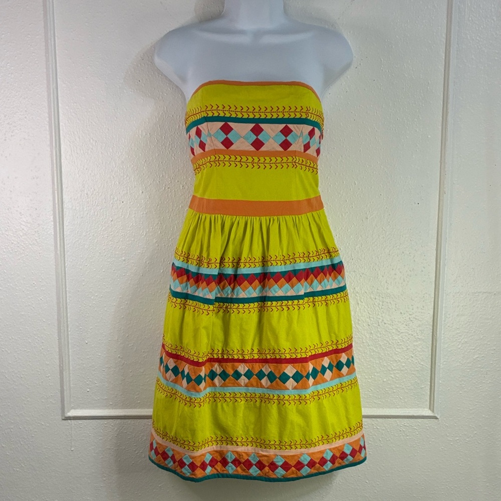 Anthropologie Leifsdottir Ribboned Quilotoa Bold Patchwork Dress Sz.6 - Picture 7 of 10